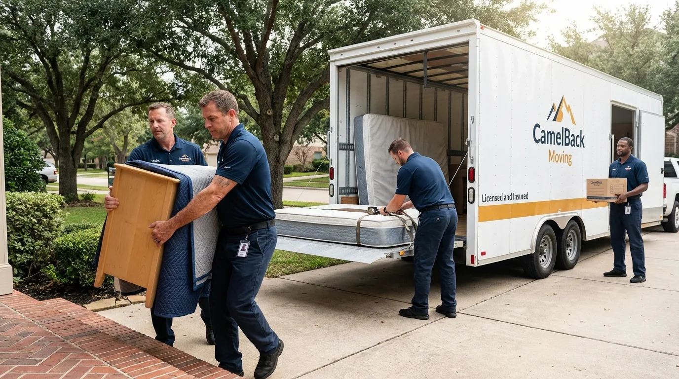 Crew loading residential truck for cross-state move from Commerce City, CO