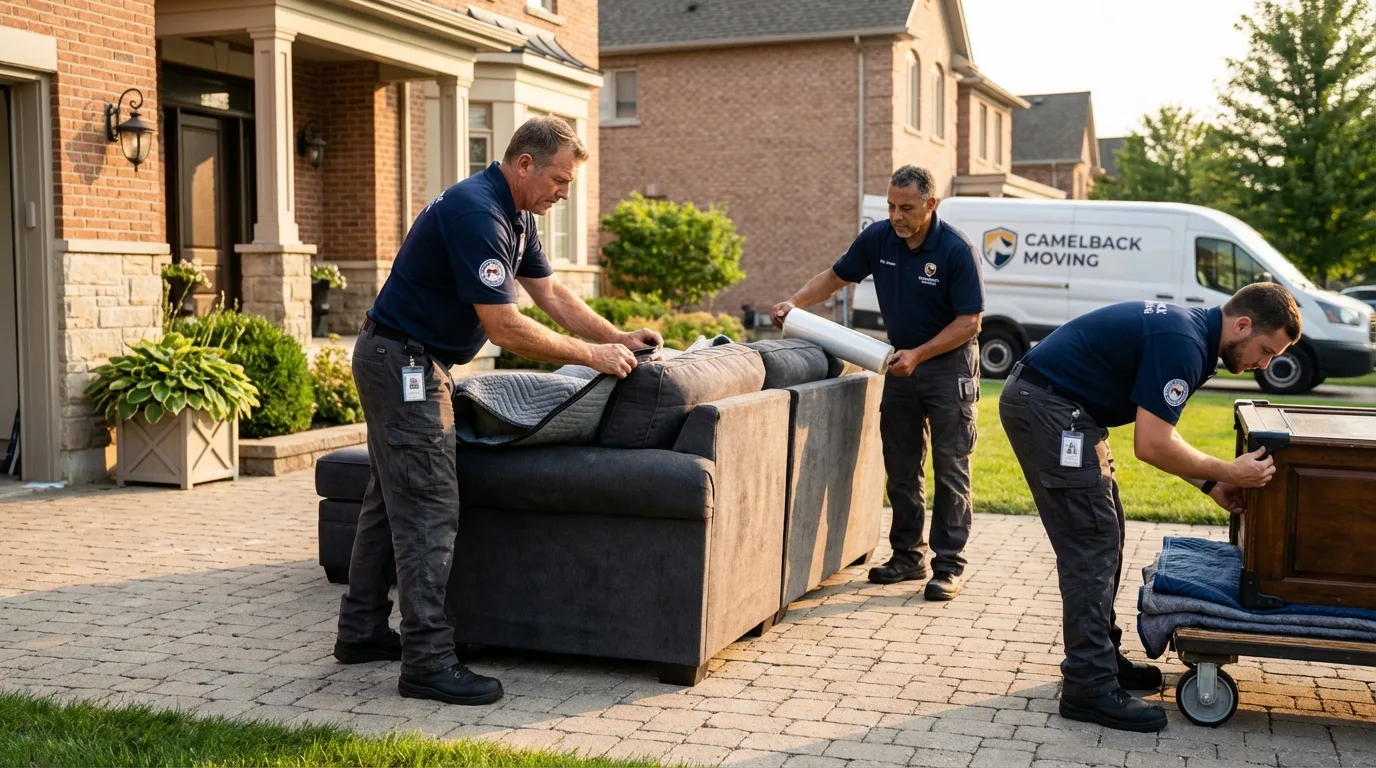 Large estate moving crew wrapping furniture in Commerce City, CO